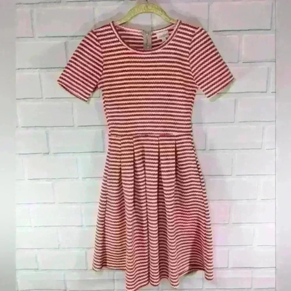 LuLaRoe Textured Orange/White Striped Amelia's Dress - Picture 1 of 4